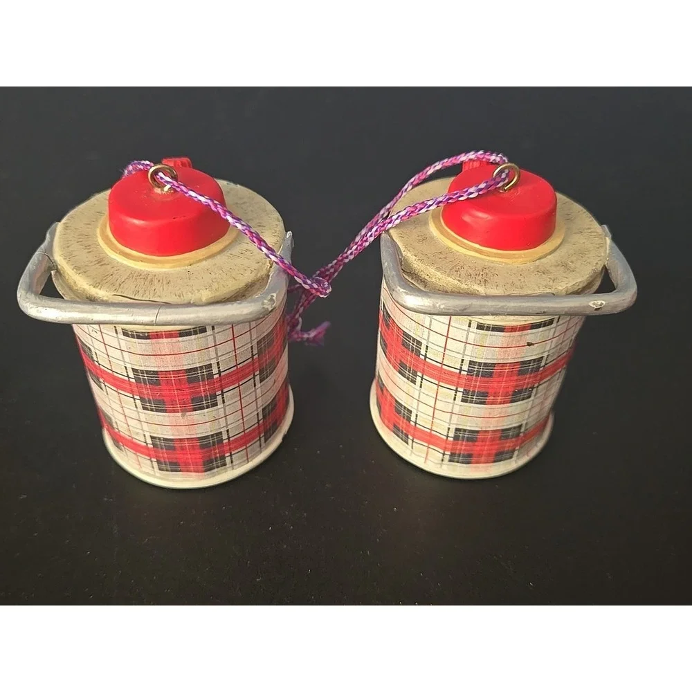 Hallmark Plaid Thermos Christmas  Ornament Skcotch Picnic Cooler Jug Lot Of 4‎